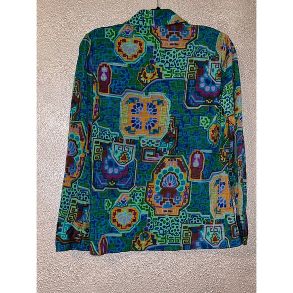 Vintage Artsy Old Money Coquette Edgy Stained-glass Abstract Button Cuffs Top - Picture 5 of 7